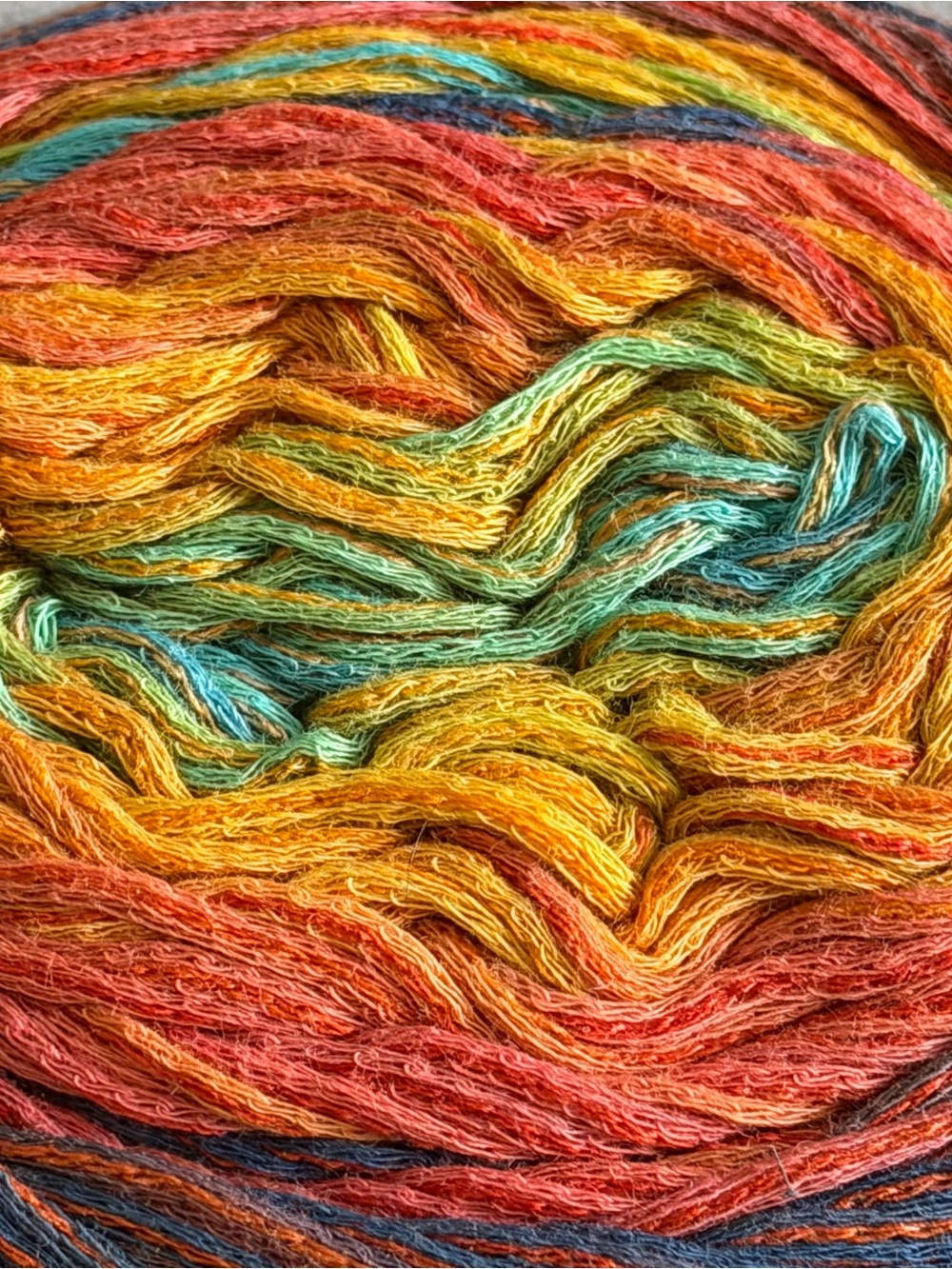 NWT Lana Grossa Cotton/Polyacrylic Yarn Cake - Orange, Yellow, Teal, Navy 100g